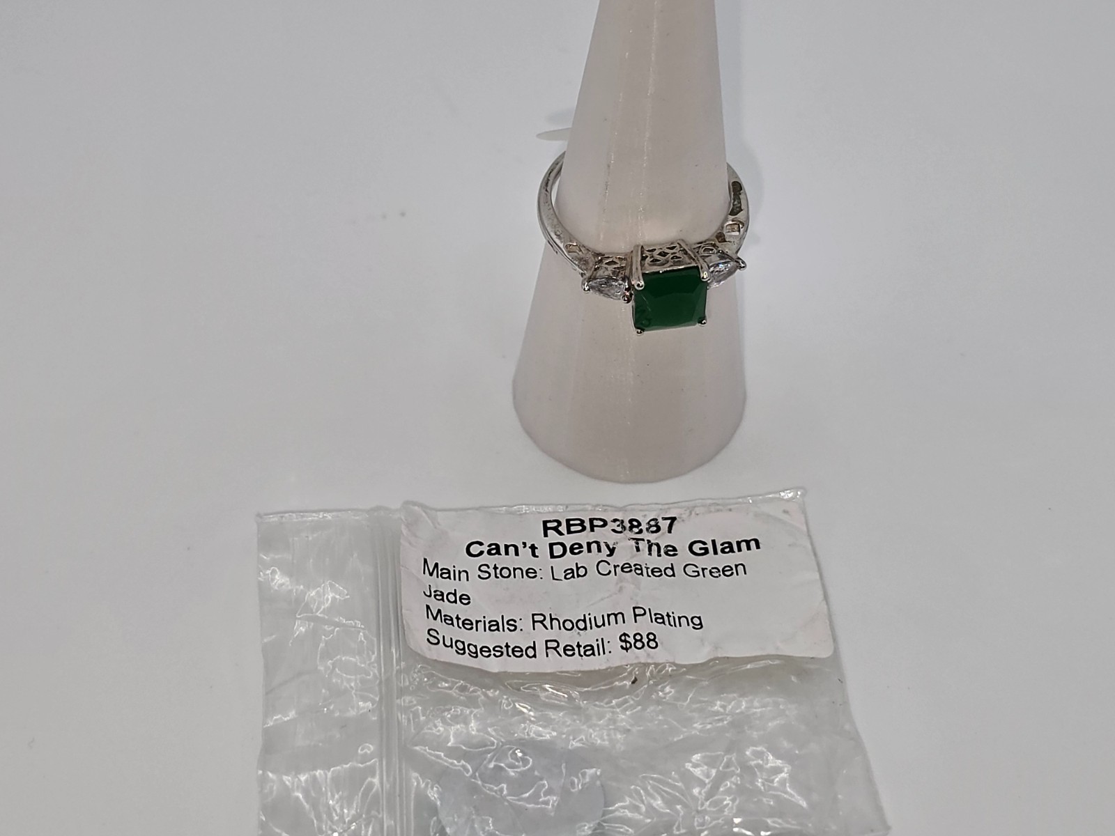 Bomb Party Ring Size 11 RBP3887 Can't Deny The Glam - Lab Grown Green Jade!