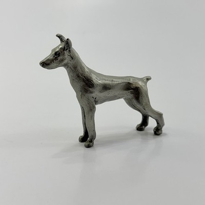 Pewter Doberman Pinscher Dog Figurine Statue Signed P. Davis 1975 3 Inch