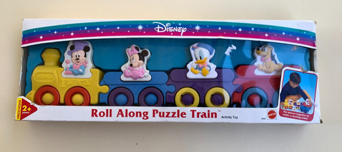 Vintage Disney Roll Along Puzzle Train Mickey Minnie Donald Pluto Mattel