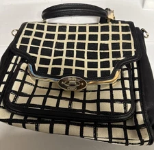 Coach Madison Graphic Print Madeline East West Satchel Bag Purse White Black