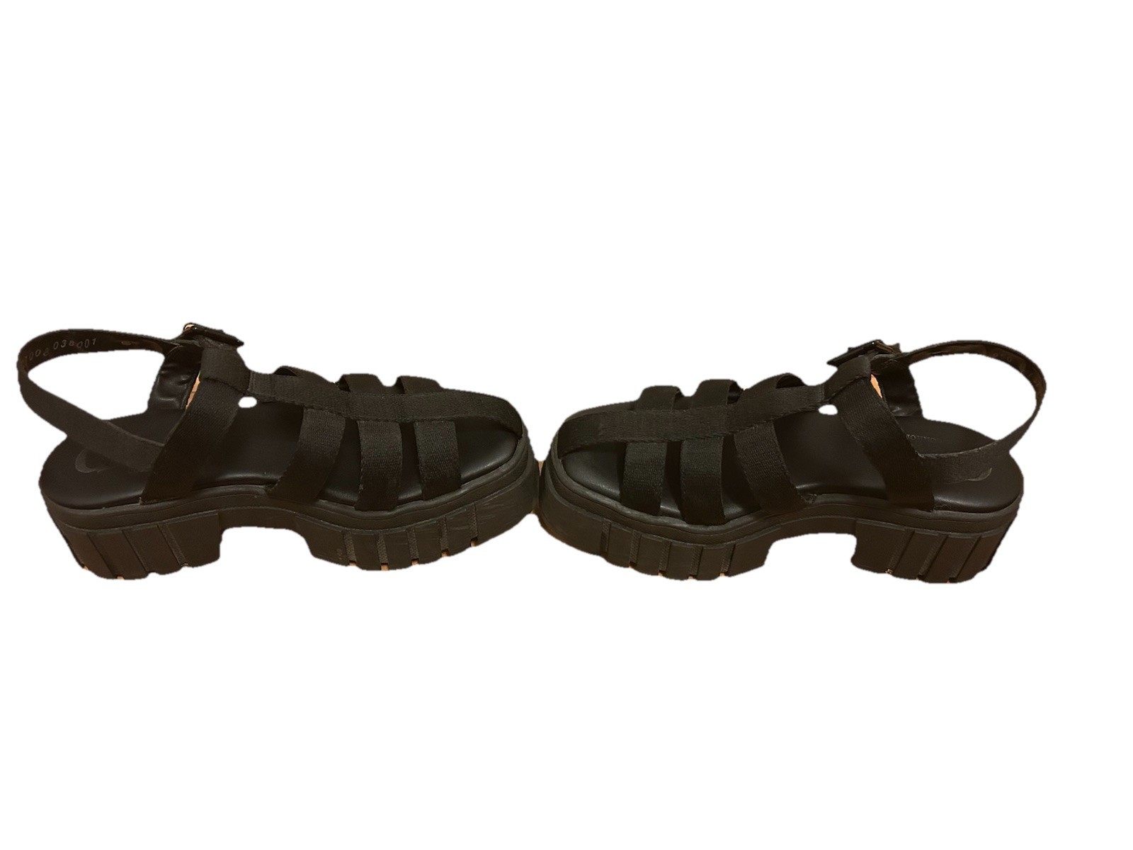 SALE! BLACK CHUNKY STRAPPY "JELLY CAGE" LUG HEEL BLACK PLATFORM SANDALS image 6