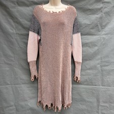Cato Size Medium Color Block Mini Sweater Dress Brown Pink Raw Edges Fall