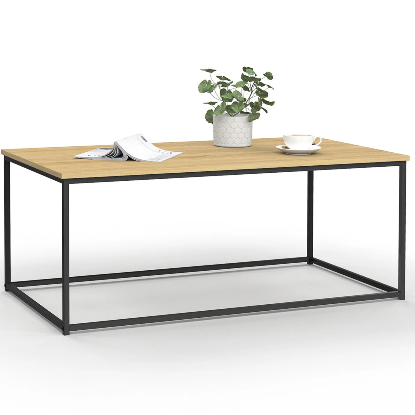 Table basse rectangulaire DETROIT 113 cm design industriel salon bois métal