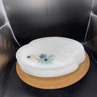 Vintage Atomic Flower Snack  Plates (4 )Federal Milk Glass MCM