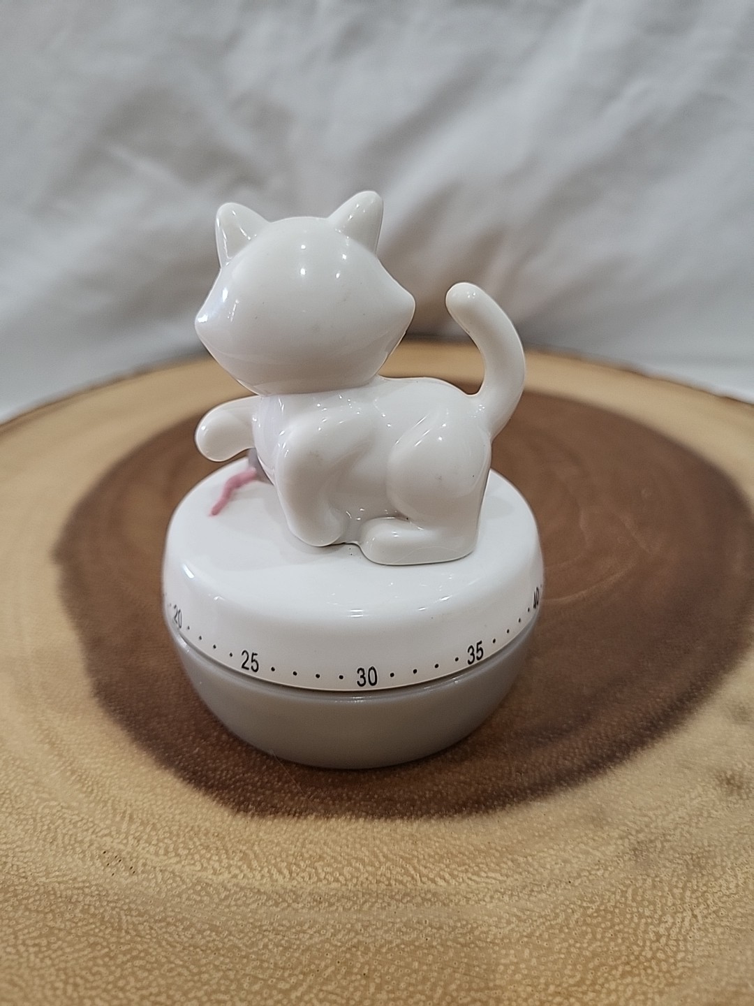 ADORABLE JOIE MEOW CAT & MOUSE 60 MINUTE KITCHEN TIMER Cute Kitsch Pink White 3"