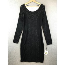 New Calvin Klein Black Long Sleeve Sheath Dress Women's Medium Knit Floral