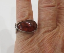 VINTAGE 925 Sterling silver AMBER Hand Made Ring Size 6