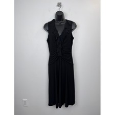 Lauren Ralph Lauren Womens Black Ruffle V-Neck Sleeveless Midi Dress 6