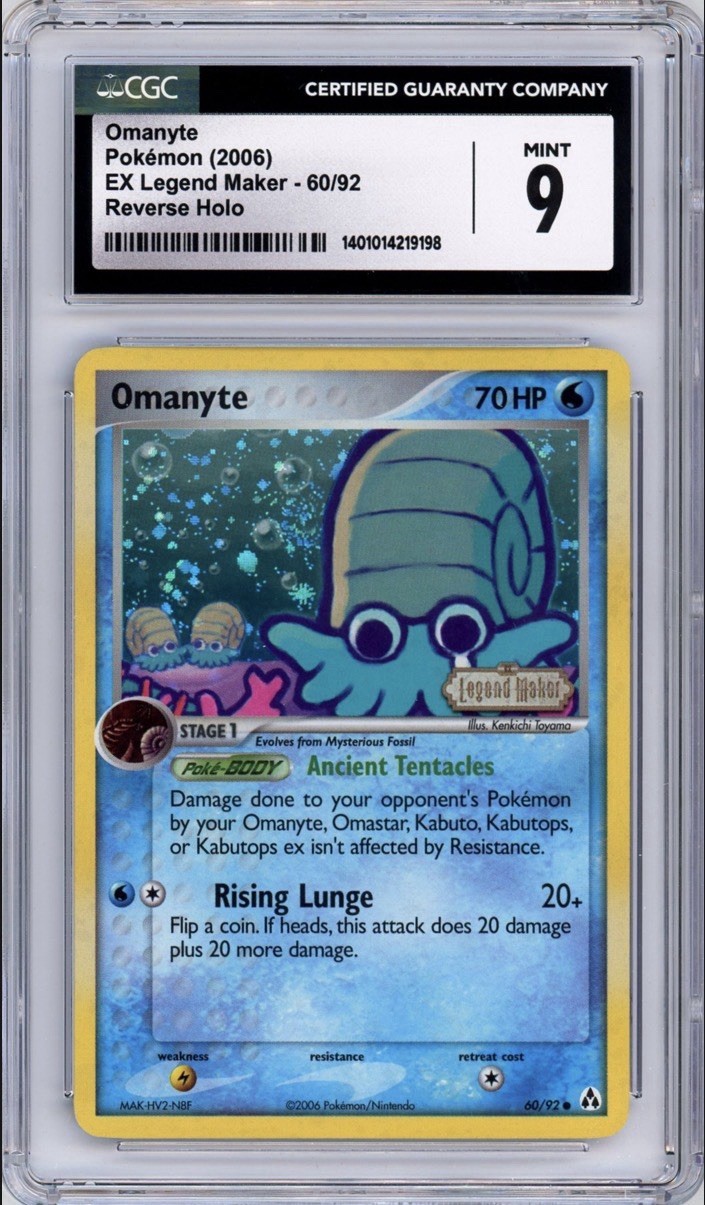 CGC 9 Omanyte 2006 EX Legend Maker 60/92 Reverse Holo STAMPED Pokemon Card