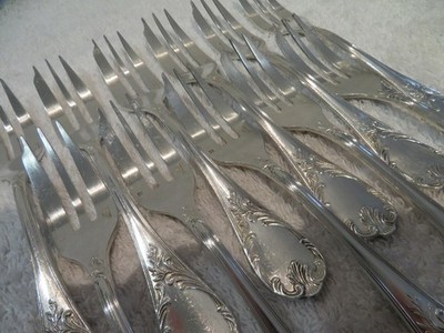 Vintage 1970 French silver-plated 11 pastry cake forks Christofle Marly 15,6cm