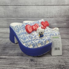 Crocs Hello Kitty 50th Siren Clog M9 W11 Blue White High Heel Jibbitz New NWT