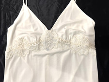 Vtg NWT Bali Studio Maxi Slip Dress Gown Pearl Applique Lace L Ivory Lingerie