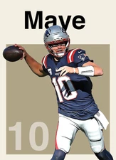 Drake Maye Artist Signed Patriots Football Art Card 1/10