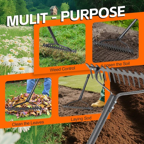 Bow Rake, Heavy Duty Metal Garden Rake for Looseing Soil, Leveling Lawn and C... - Foto 5 di 7