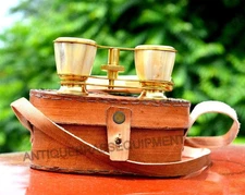 Vintage X-MAS Brass mother of pearl binocular with leather box Set of 10 Unit