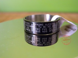 Anello Fascia Croce Padre Nostro Preghiera Acciaio Pater Noster Spagnolo Espanol Ebay