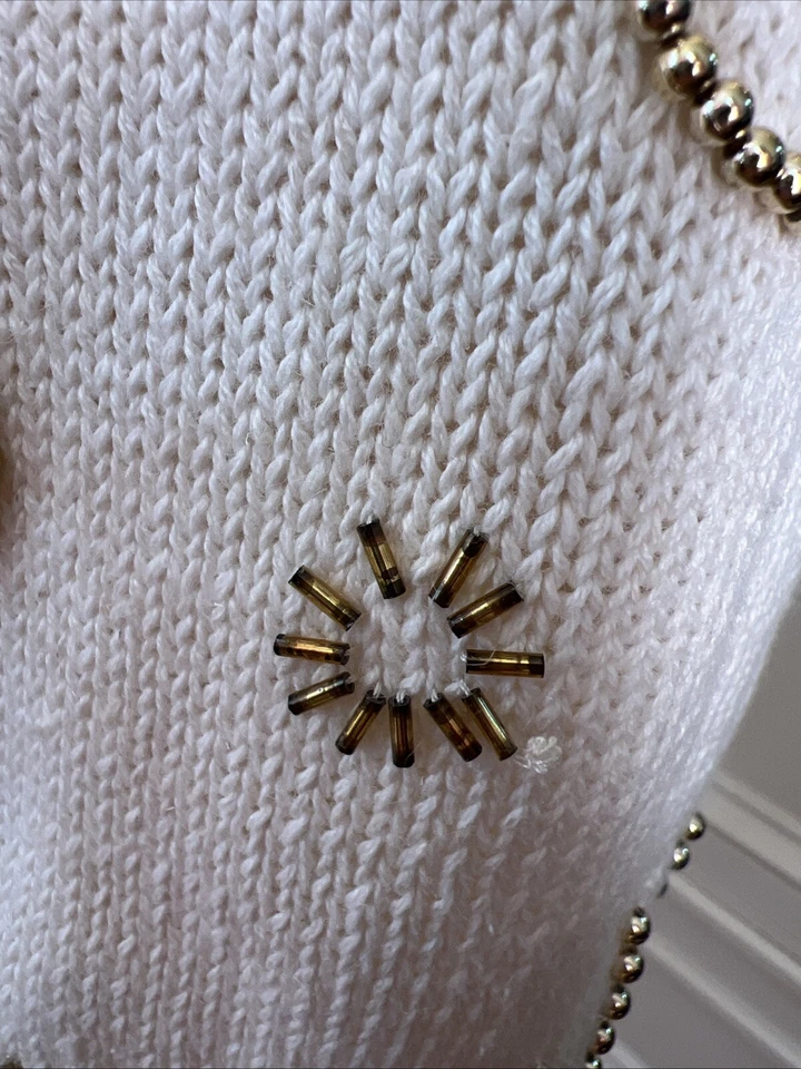 Vtg Victoria Harbour Gold Beaded Tunic Cowl Neck Sweater Cream Women’s Small - Image 4 of 4