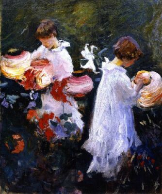 Oil painting flowers art young girl Carnation-Lily-Lily-Rose-John-Singer-Sargent