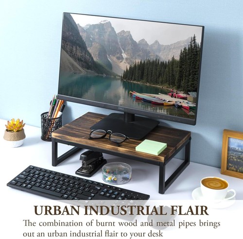 Rustic Brown Wood & Black Metal Home Office Desk Computer Monitor Display - Picture 2 of 7