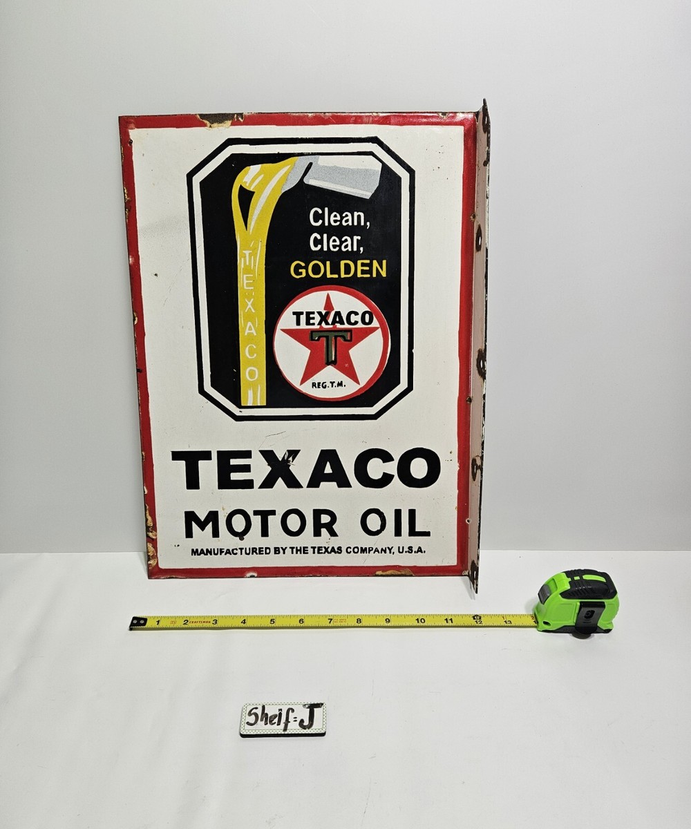 16.5 X 12 in ,Original TEXACO MOTOR OIL CLEAN GOLDEN PORCELAIN