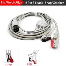 Compatible With Welch Allyn 3 lead Propaq 100 ECG EKG Cable Snap/Grabber