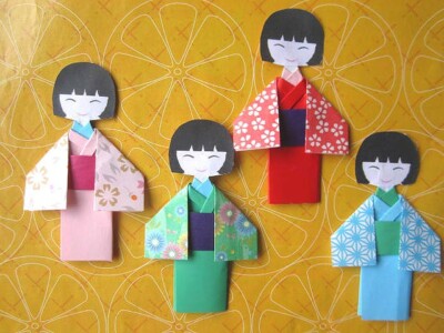X ASSORTED HANDMADE ORIGAMI KIMONO JAPANESE GIRL- CARD MAKING