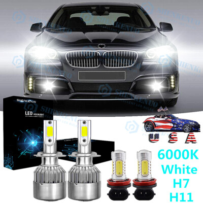 4x 6000K LED Kit Dual Beam Headlights Fog Light Bulbs For BMW F10 528i 535i 550i