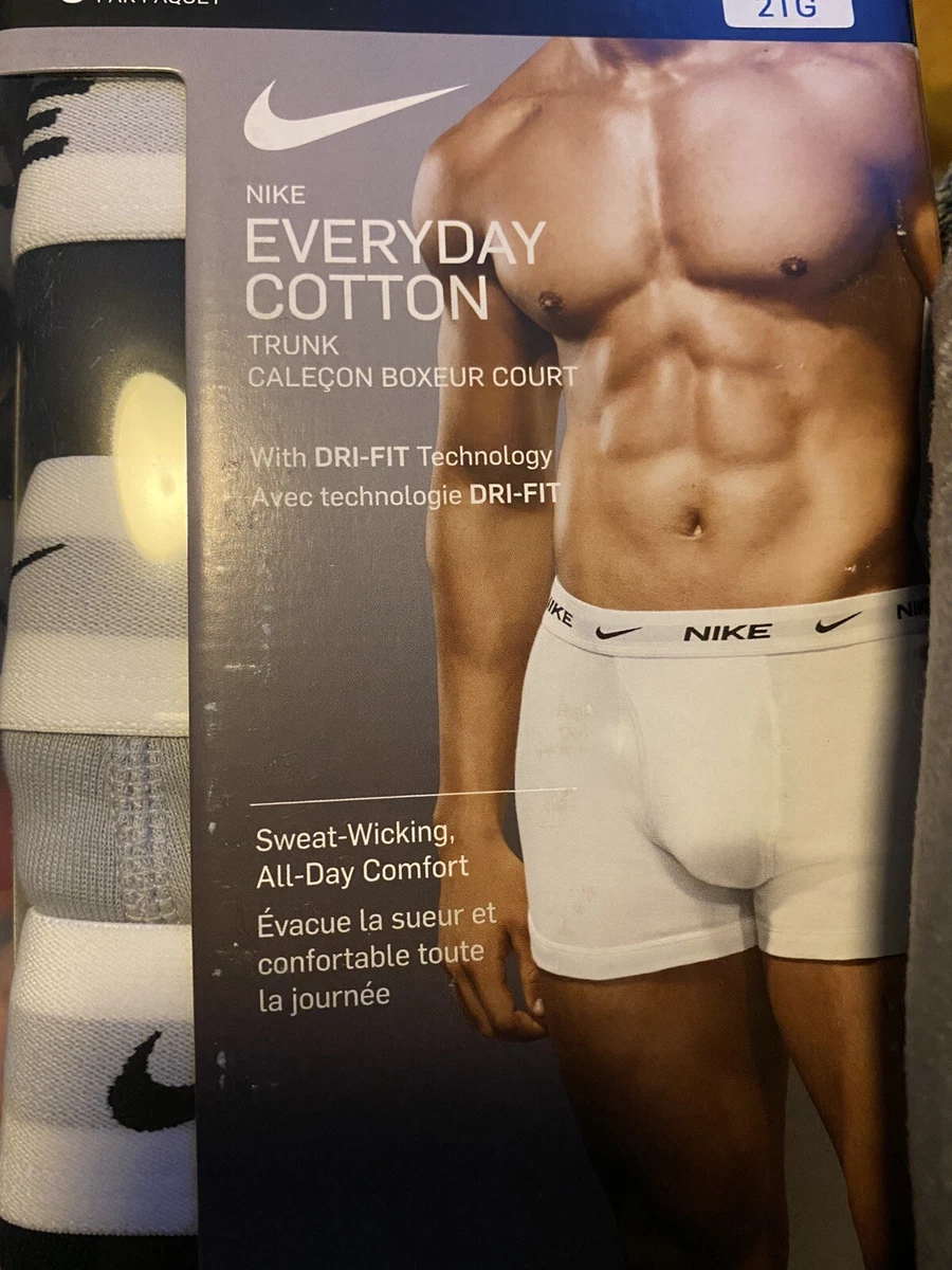 Nike Underwear Mens Size 2XL Everyday Cotton White Dri-Fit Trunk Boxer Brief