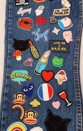 Jordache 90's Jeans Women's 13/14 Tapered Leg Denim Patches Upcycled Custom - Picture 4 of 24
