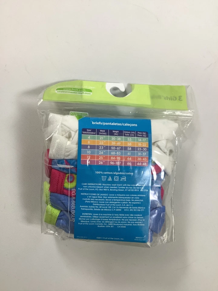 Girl's Fruit Of The Loom Multicolor Briefs Size 14 3 pack NEW! - Image 2 of 3