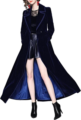 Primavera Para Mujer Elegante Terciopelo Un Botón Maxi Gabardina Bolsillo Fiesta Abrigo - Imagen 15 de 36