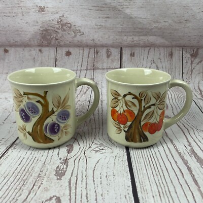 2 Vintage stoneware mugs cherry tree/ Grape print, 60s coffee mug, made in  Japan | eBay