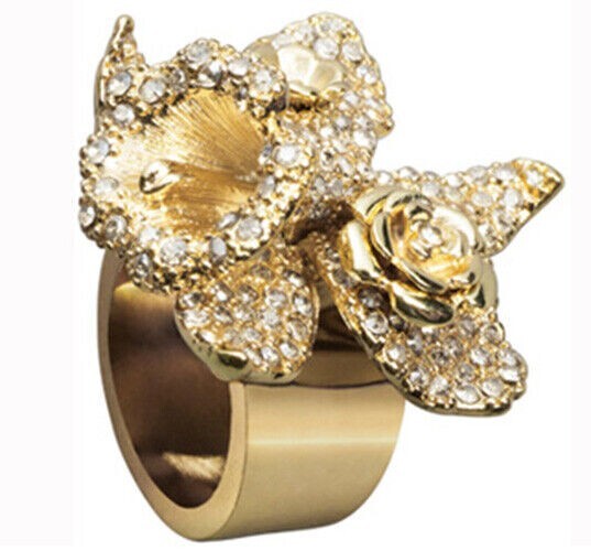 Versace FOR H M Flower Cocktail Rhinestones Cold Tone Ring  display picture 3