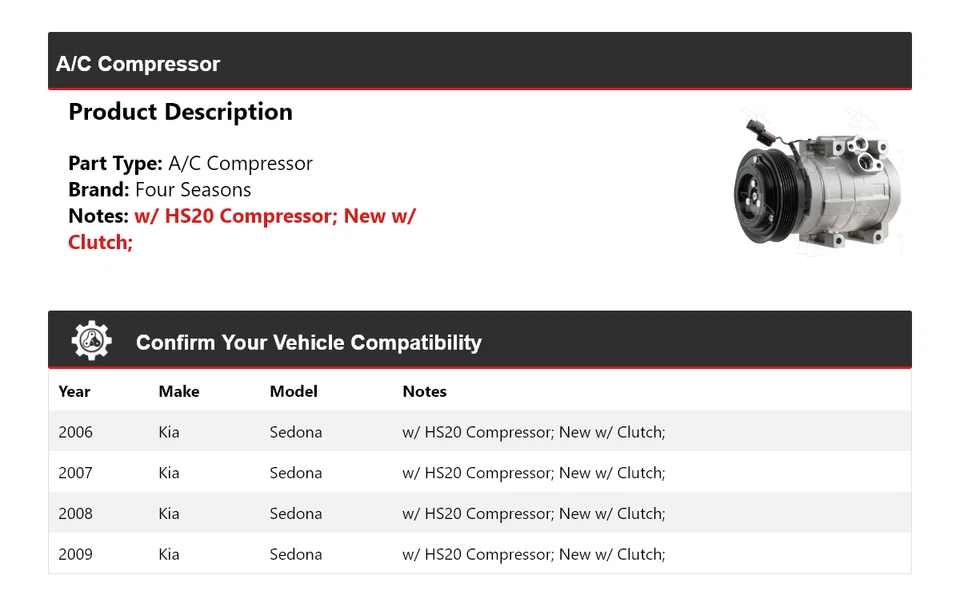 Compresor de aire acondicionado para Kia Sedona 2006-2009 4 estaciones 2007 2008 Foto 2 de 4