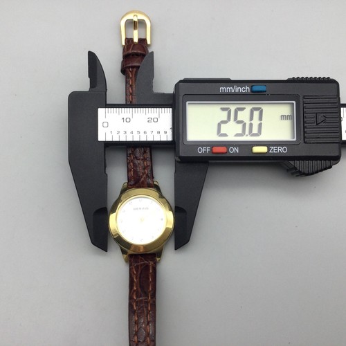 Bering Watch Women 25mm Gold Silver Two Tone Brown Leather Band New Battery - Picture 13 of 15