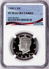 1988-S Proof Kennedy Half, Graded PF70UC by NGC ~ NEW Patriotic OSR Label!