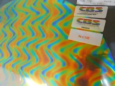 Dichroic Glass:CBS 96 COE-Cyan/Dk.Dk. Red Twizzle Pattern on Thin Clear - 3"Sq