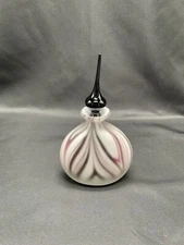 Milk Glass Swirl Perfume Bottle With Solid Black Top