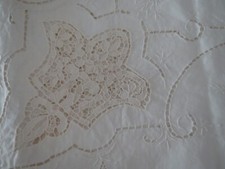 Antique Tablecloth Formal Needlelace Inserts, Embroidery Lace 87" X 70"