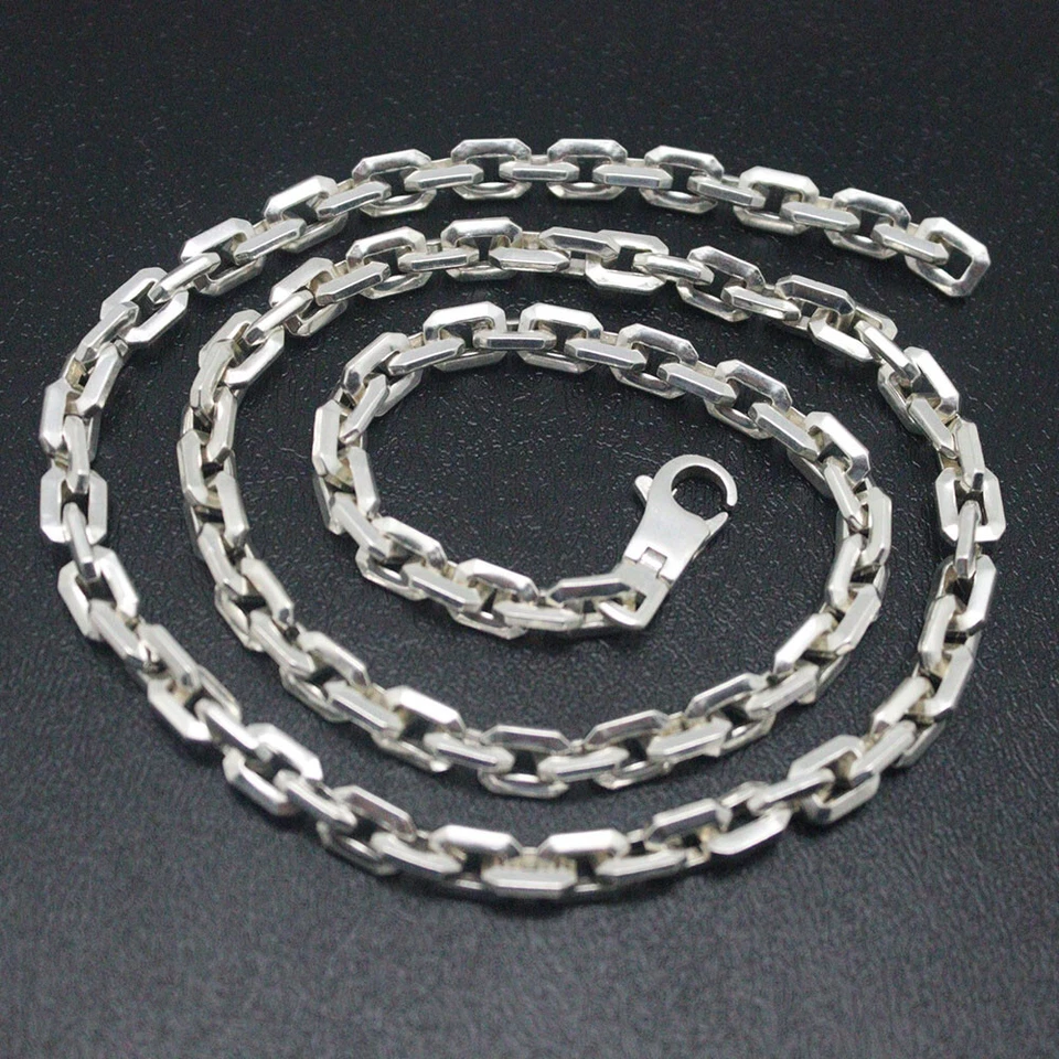Real S925 Sterling Silver Chain Men Women 6mm Square Cable Link Necklace 22inch - Image 2 of 4