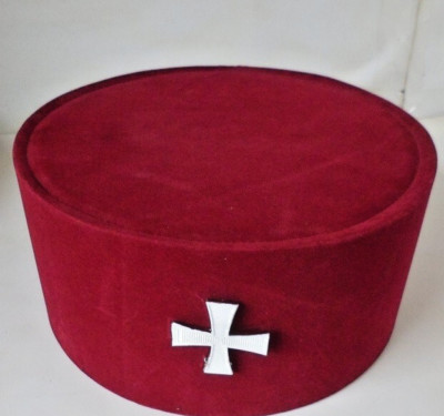 Knights Templar English Regulation Crown Cap - Maroon Velvet with Cross