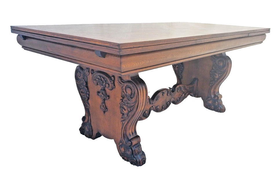 Антикварный декоративный резной дубовый обеденный стол 1930-х годов с когтями и ножками - Изображение 4 из 4