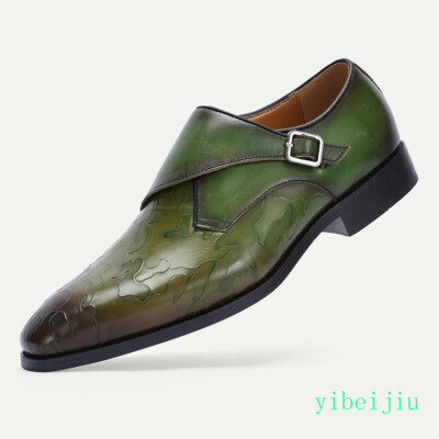 Men's Monk Strap Derby Dress Formal Real Leather Shoes Vintage Business Banquet