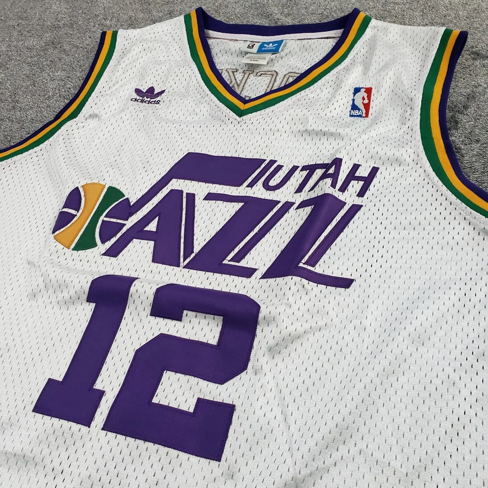 Camiseta John Stockton Para Hombre XXXL 3XL Utah Jazz #12 Blanca Adidas Madera Dura Clásicos Foto 3 de 4