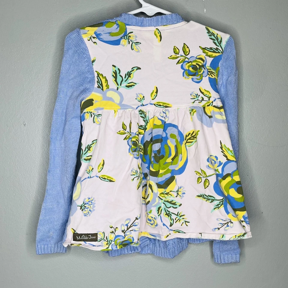 Matilda Jane девочек размер 4 шпион кардиган свитер синий цветочный назад - Изображение 4 из 4