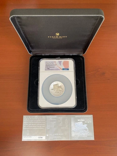2021 P Australia 5-oz Silver $8 Wedge-Tail-Eagle HR NGC PF70 FDI-Mercanti Signed