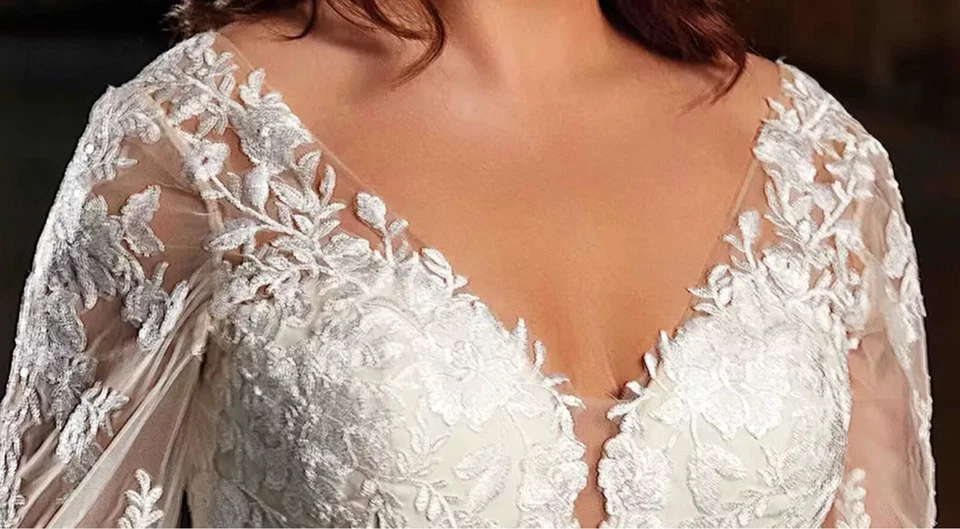 Vestido de novia de encaje fluido vestido de novia hecho a medida talla grande 2-28W botones marfil Foto 2 de 4