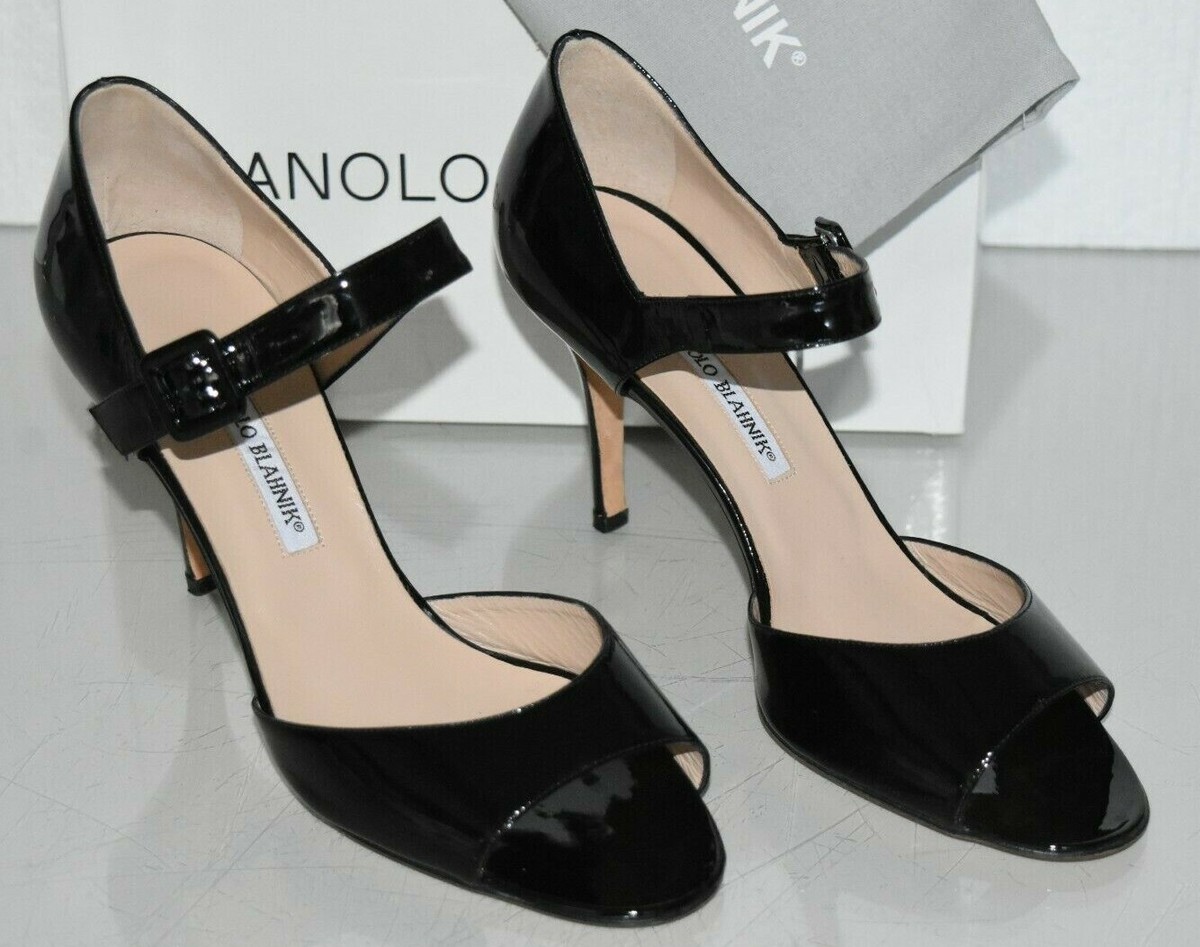 NEW Manolo Blahnik CALDO Patent Leather Heel Mary Jane Peep Toe