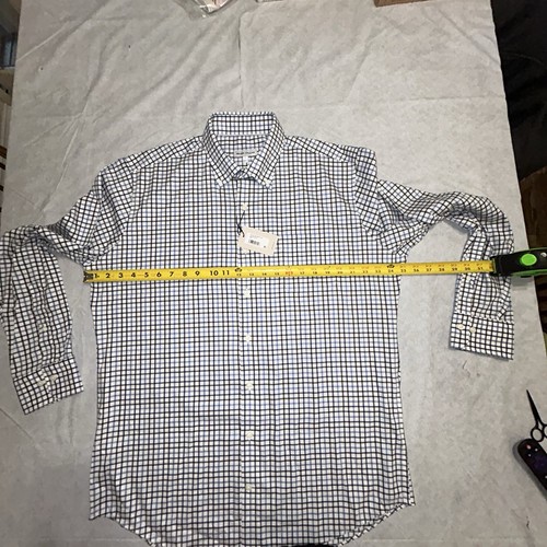 NWT Peter Millar Crown Lite Mens L Plaid Button Up Shirt White Blue Black - Picture 9 of 9