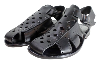 Leather Italian Sandals Mens Black Genuine Leather Strappy  display picture 1